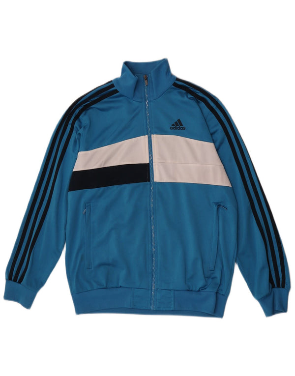 Adidas Boys Tracksuit Top Jacket 13-14 Years Blue Colourblock Polyester