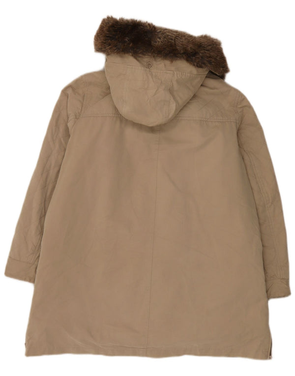 Casaco acolchoado com capuz feminino Zara UK 18 XL poliéster bege