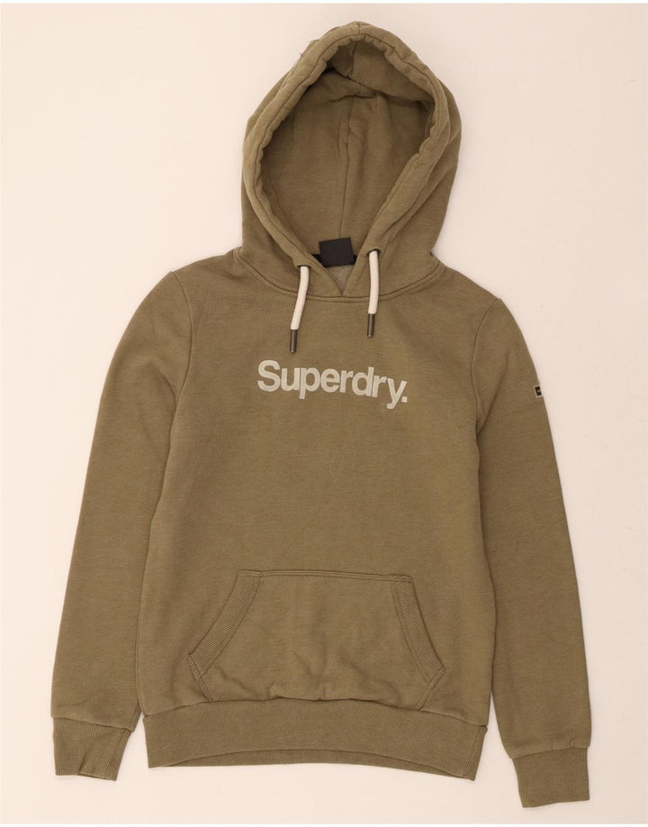 SUPERDRY Womens Graphic Hoodie Jumper UK 8 Small Khaki Cotton Vintage Superdry and Second-Hand Superdry from Messina Hembry 
