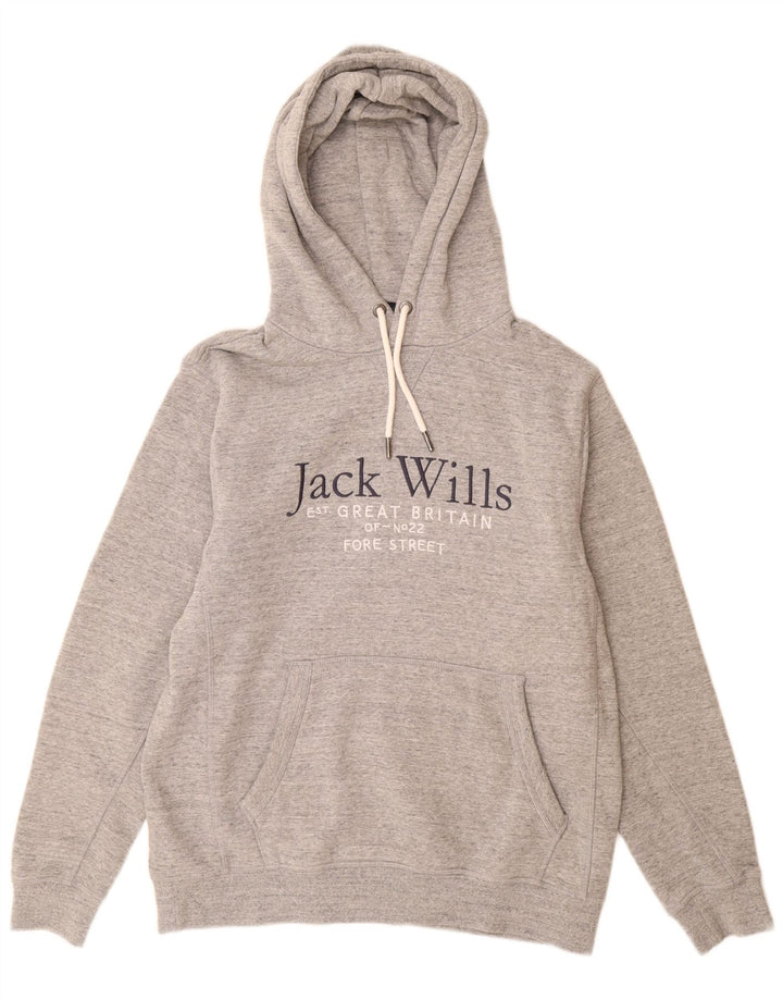 Suéter masculino com capuz gráfico Jack Wills, algodão manchado cinza médio