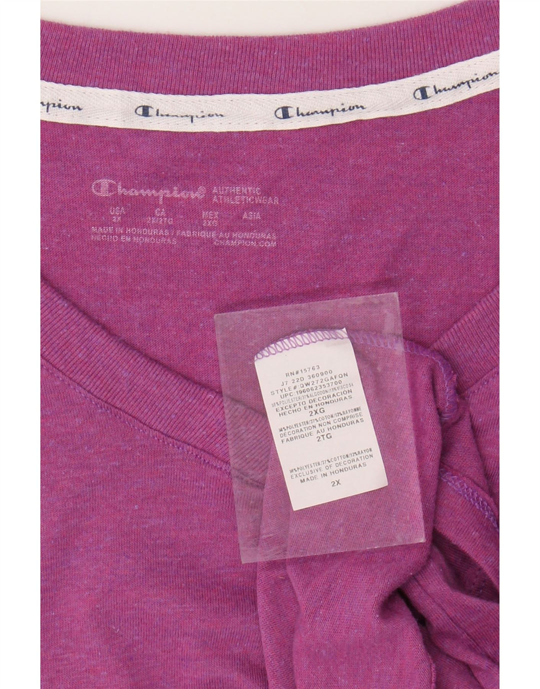 Camiseta feminina grande CHAMPION UK 20 2XL algodão manchado roxo