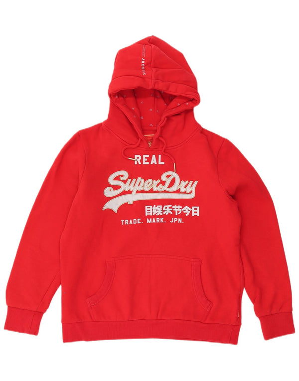 Jumper feminino com capuz gráfico SUPERDRY Reino Unido 16 grande algodão vermelho