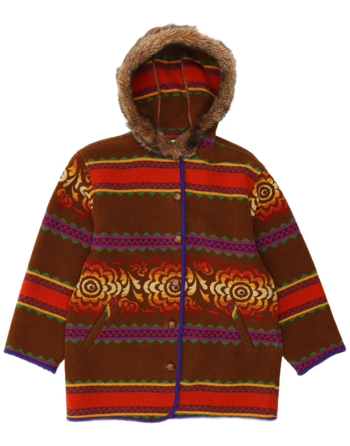 Sobretudo oversized com capuz feminino Benetton IT 44 Medium Brown Fair Isle