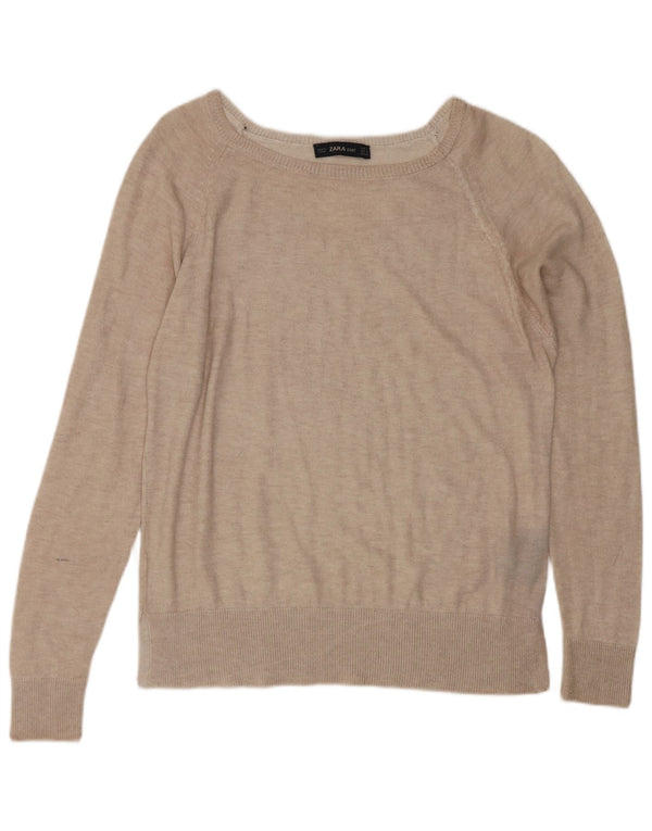 Suéter feminino Zara com gola canoa, Reino Unido 10, pequeno, bege, viscose
