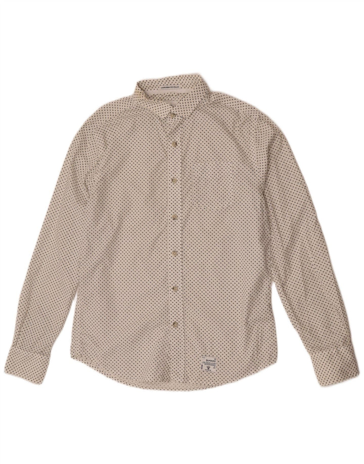 Camisa masculina Superdry com gola lavada e corte XL algodão manchado branco