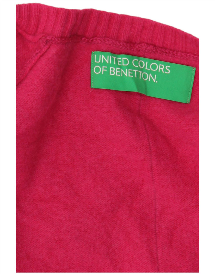 Suéter feminino Benetton com decote em V Reino Unido 16 grande rosa