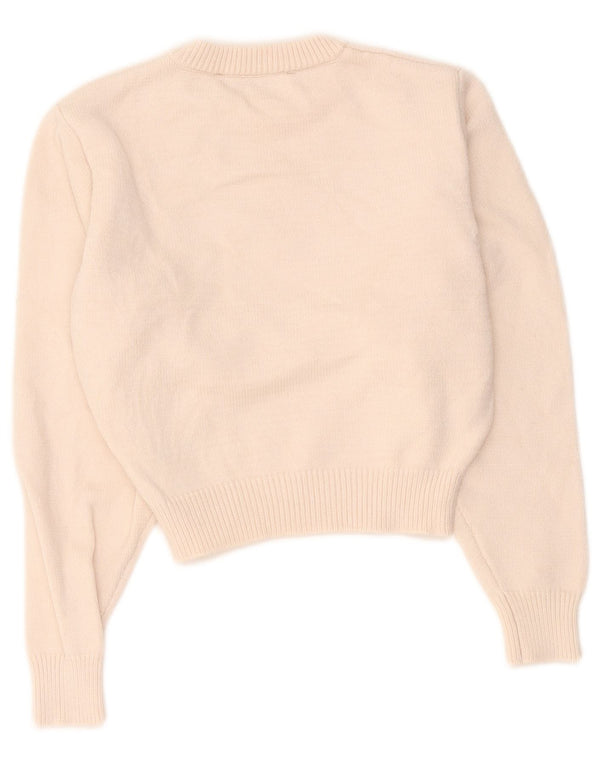 Zara Suéter feminino cropped com gola redonda Reino Unido 10 pequeno bege viscose
