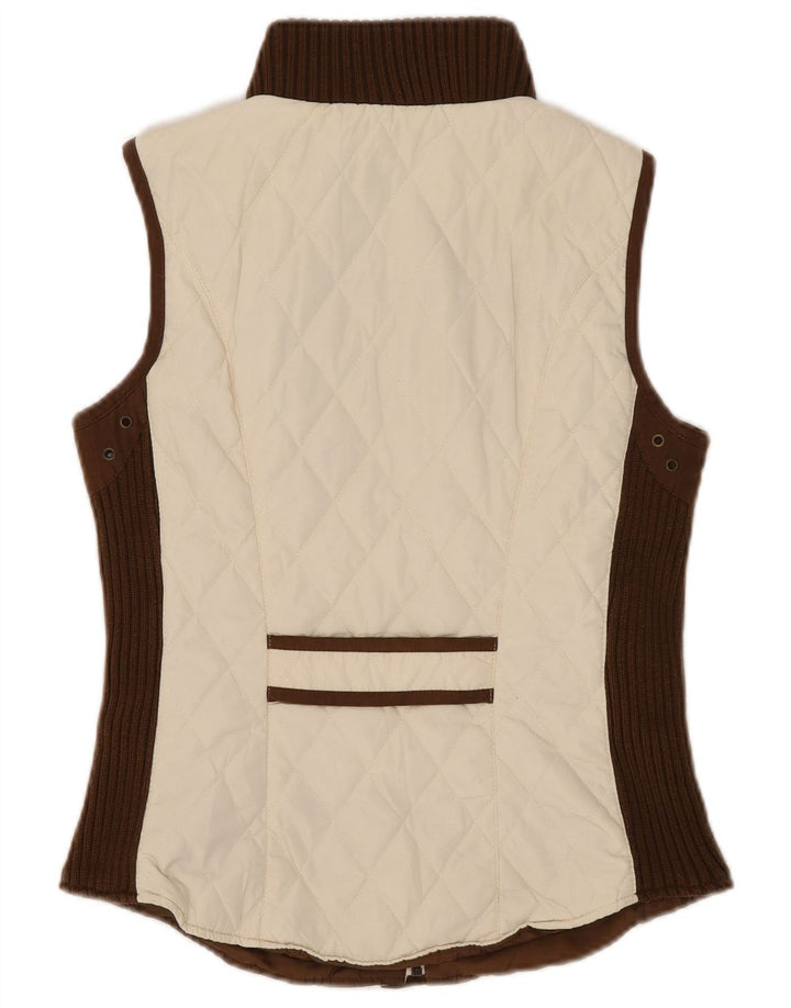 Zara Womens Quilted Gilet UK 12 Medium Off White Colourblock Poliéster