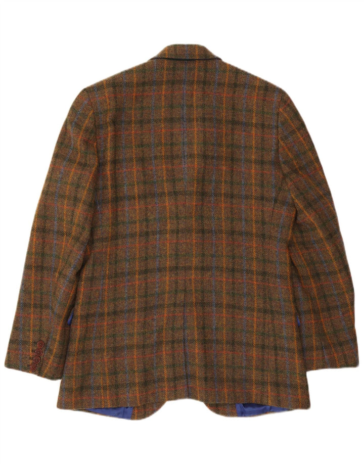 Jaqueta blazer masculina de 2 botões da Crew Clothing UK 38 lã xadrez marrom médio