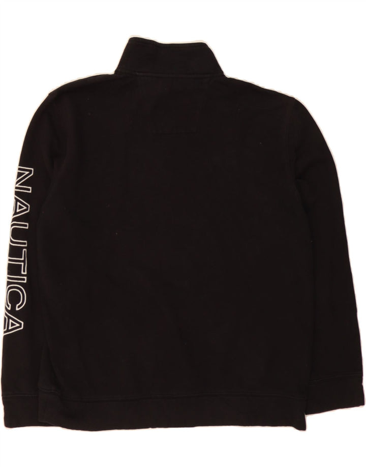 NAUTICA Mens Graphic Zip Neck Sweatshirt Jumper Large Black Cotton Vintage Nautica and Second-Hand Nautica from Messina Hembry 