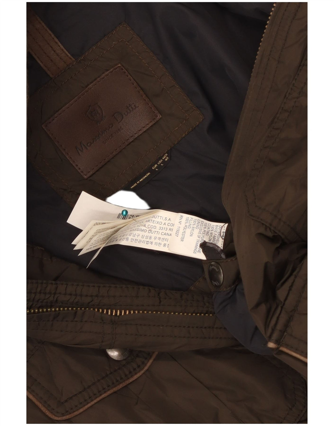Jaqueta utilitária masculina MASSIMO DUTTI Reino Unido 40 grande nylon cáqui
