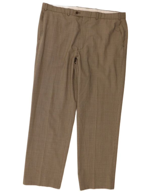 Calça masculina de terno reto Marks & Spencer W40 L31 Bege Houndstooth