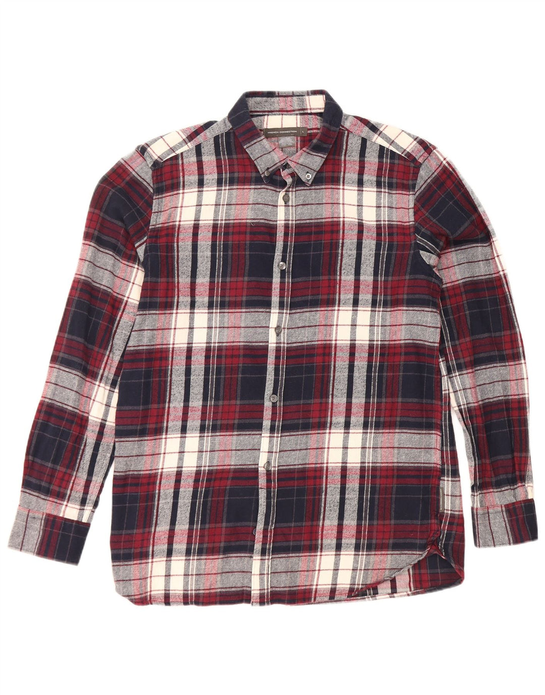 Camisa masculina de flanela French Connection grande algodão xadrez azul marinho
