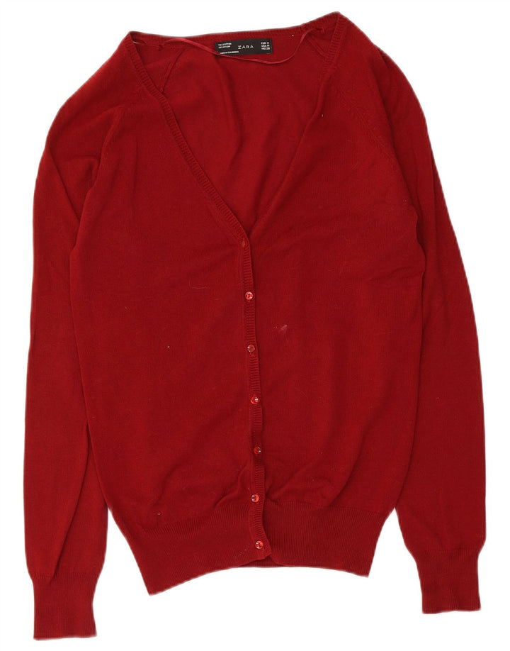 Suéter cardigã feminino Zara Reino Unido 12 algodão vermelho médio