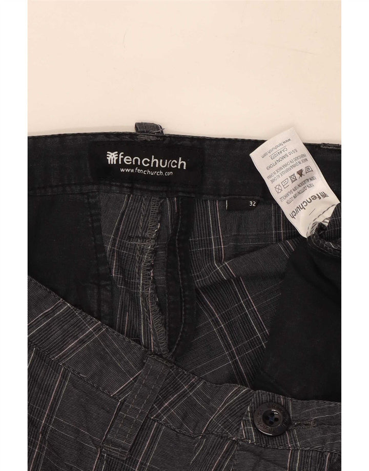 Fenchurch Mens Chino Shorts Médio W32 Azul Marinho Xadrez Algodão