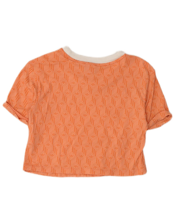 Adidas Womens Crop Graphic T-Shirt Top UK 10 Pequeno Laranja Algodão