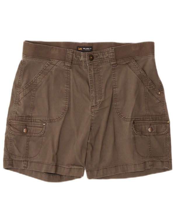 Shorts cargo feminino Lee de cintura média e ajuste relaxado US 14 XL W34 algodão cáqui