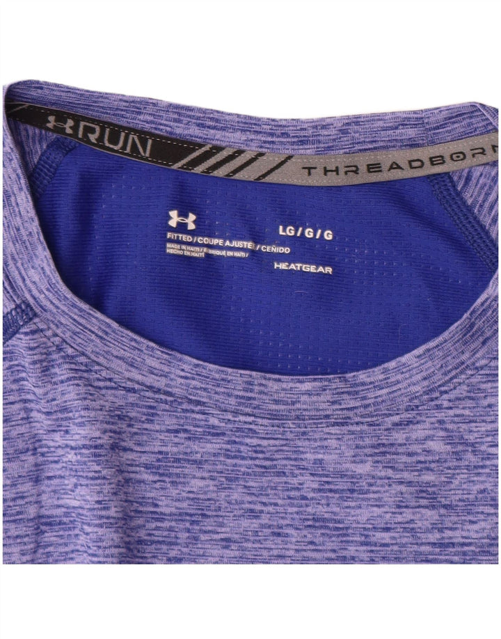 Camiseta masculina Under ARMOUR Heat Gear grande azul manchada