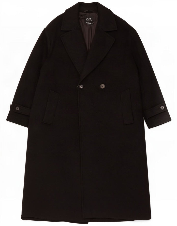 Casaco feminino Zara com peito duplo UK 14 poliéster preto médio
