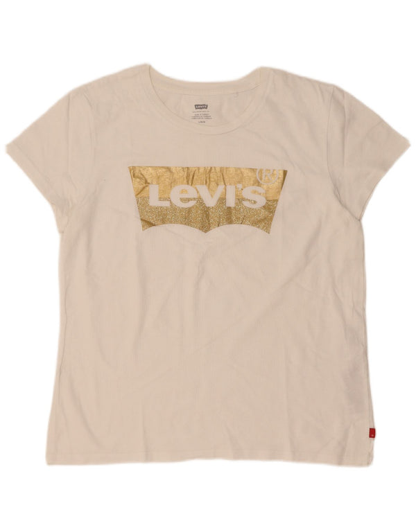 Camiseta feminina gráfica Levi's UK 16 grande algodão branco