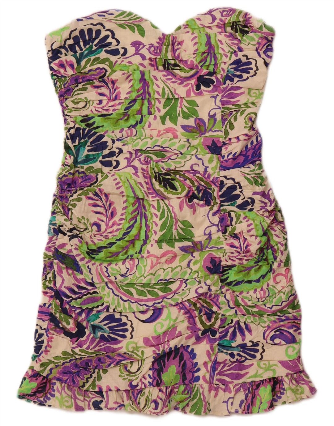 ZARA Mini vestido sem alças feminino UK 12 médio multicolorido paisley linho