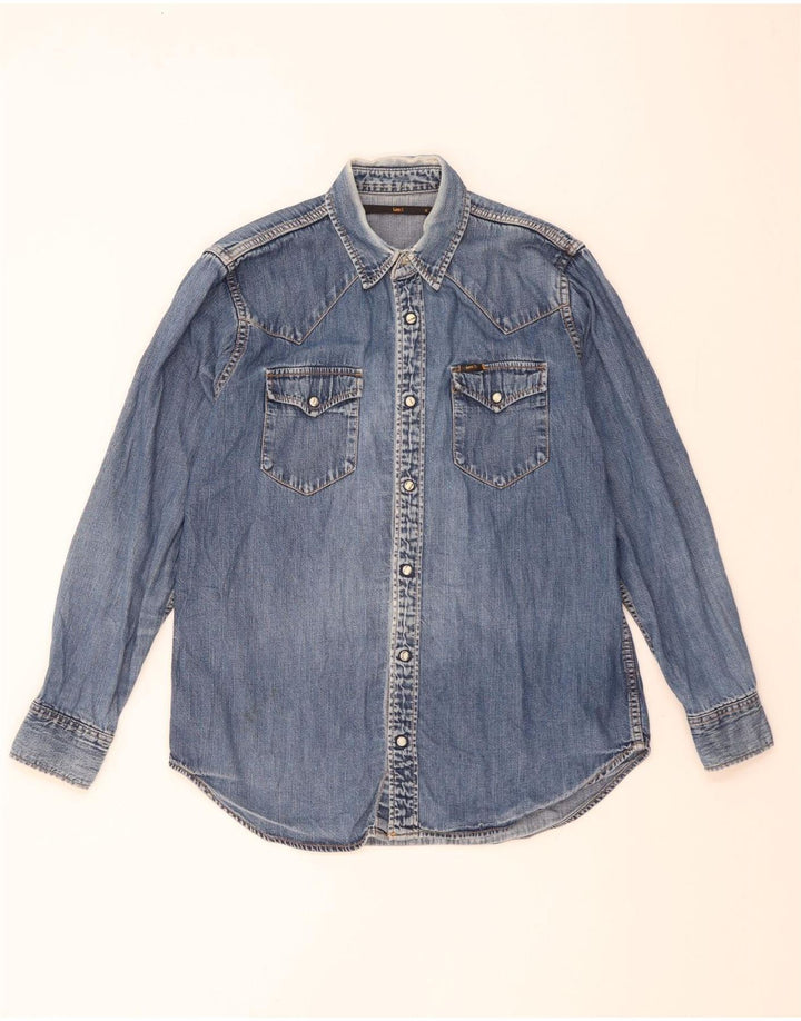 Camisa jeans masculina Lee algodão azul médio