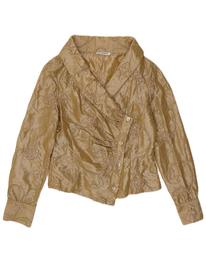 Blusa feminina cropped Naracamicie Reino Unido 12 poliéster floral bege médio