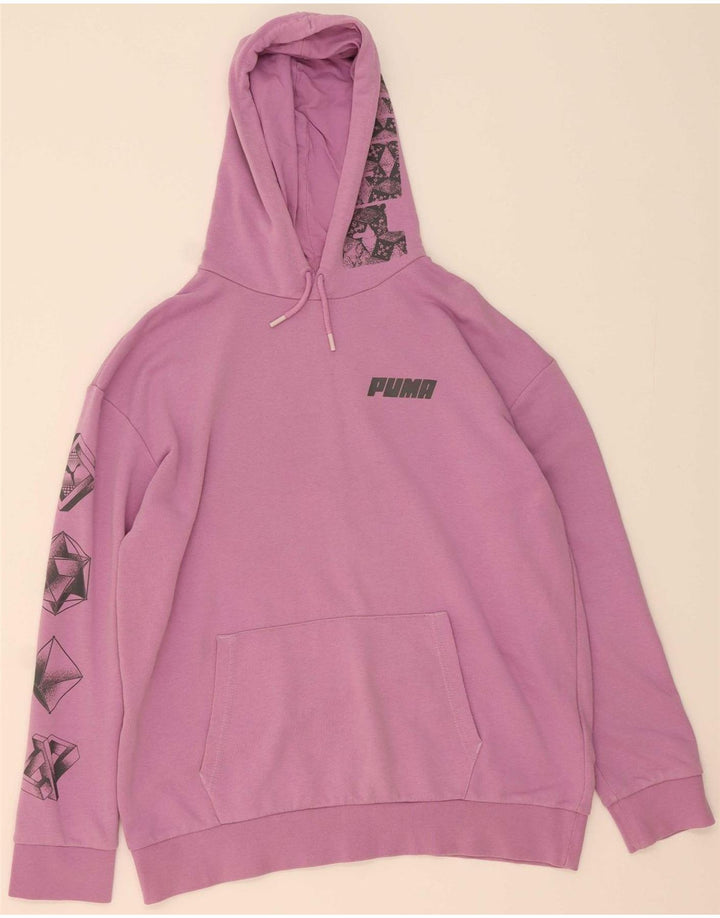 PUMA masculino solto ajuste gráfico moletom com capuz pequeno algodão roxo