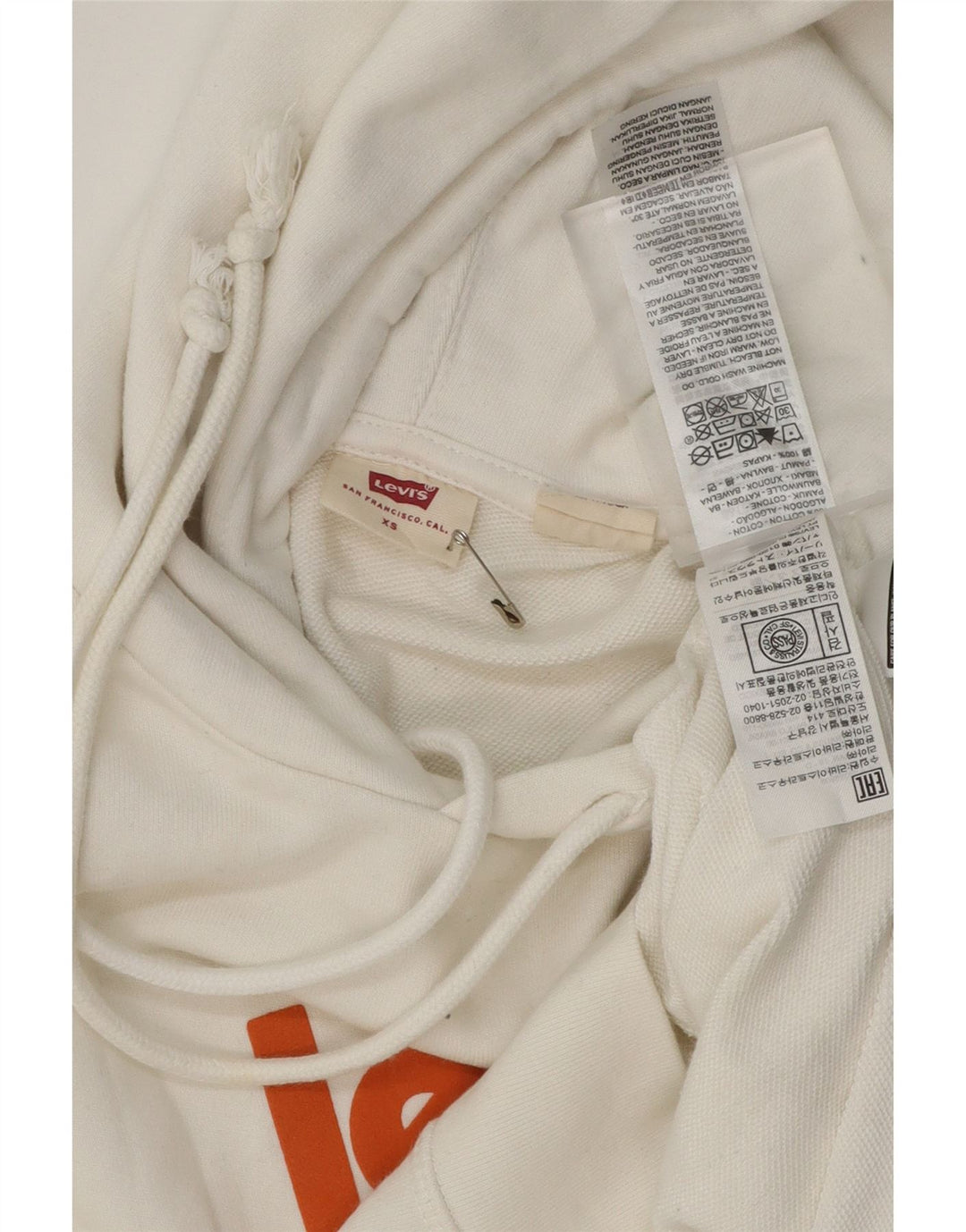 LEVI'S Womens Oversized Graphic Hoodie Jumper UK 6 XS White Cotton Vintage Levi's and Second-Hand Levi's from Messina Hembry 