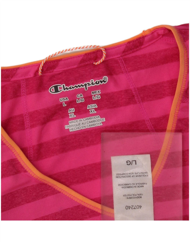 Camiseta feminina Champion UK 16 grande poliéster listrado rosa