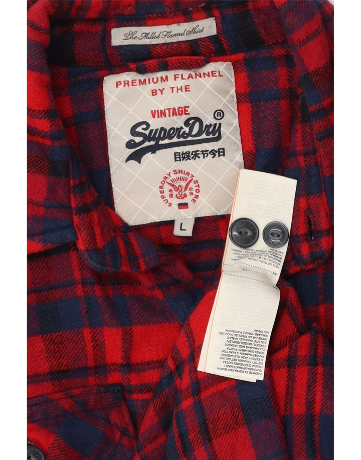 Camisa masculina de flanela Superdry grande algodão xadrez vermelho