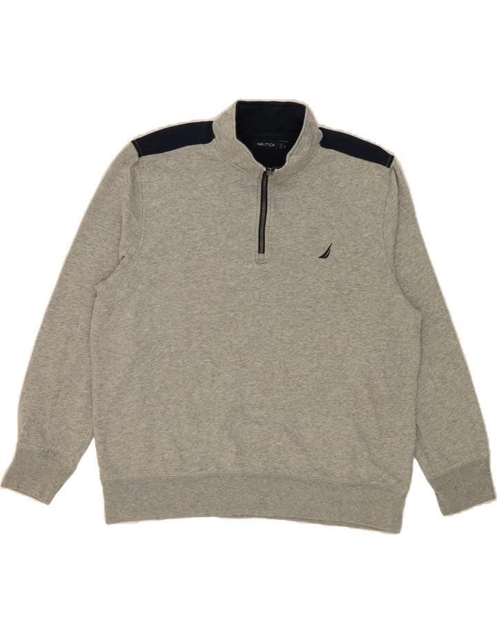 NAUTICA Mens Zip Neck Sweatshirt Jumper XL Grey Colourblock Cotton Vintage Nautica and Second-Hand Nautica from Messina Hembry 