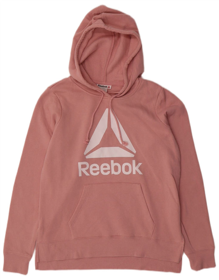 REEBOK feminino gráfico moletom com capuz UK 14 médio algodão rosa