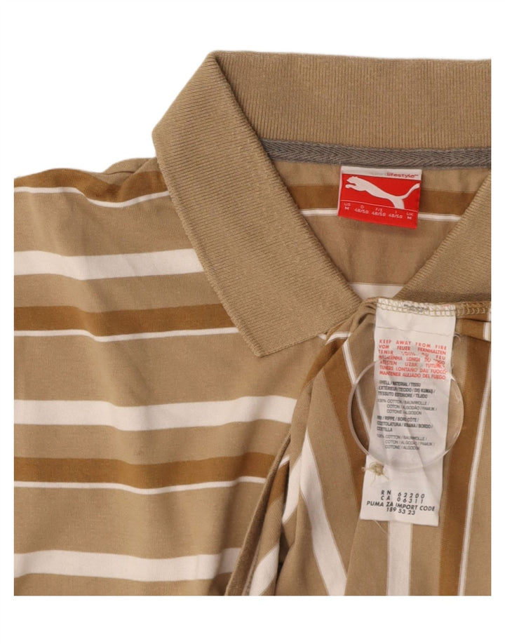 Camisa polo masculina PUMA de algodão listrado bege médio