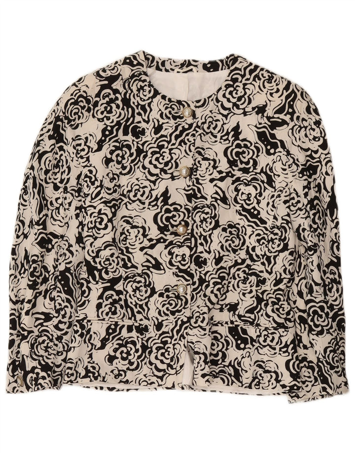 Jaqueta blazer feminina Max Mara com 4 botões Reino Unido 12 poliéster floral branco médio