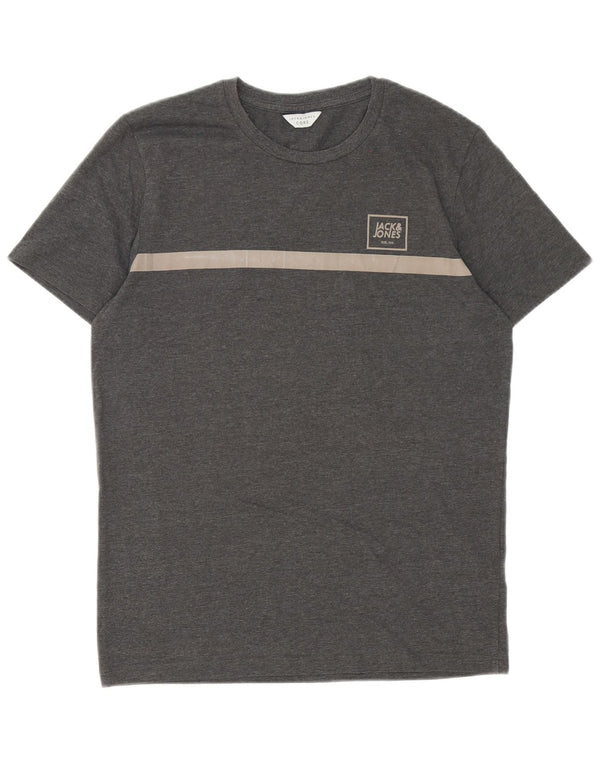 Camiseta masculina Jack & Jones top pequeno cinza colorblock algodão