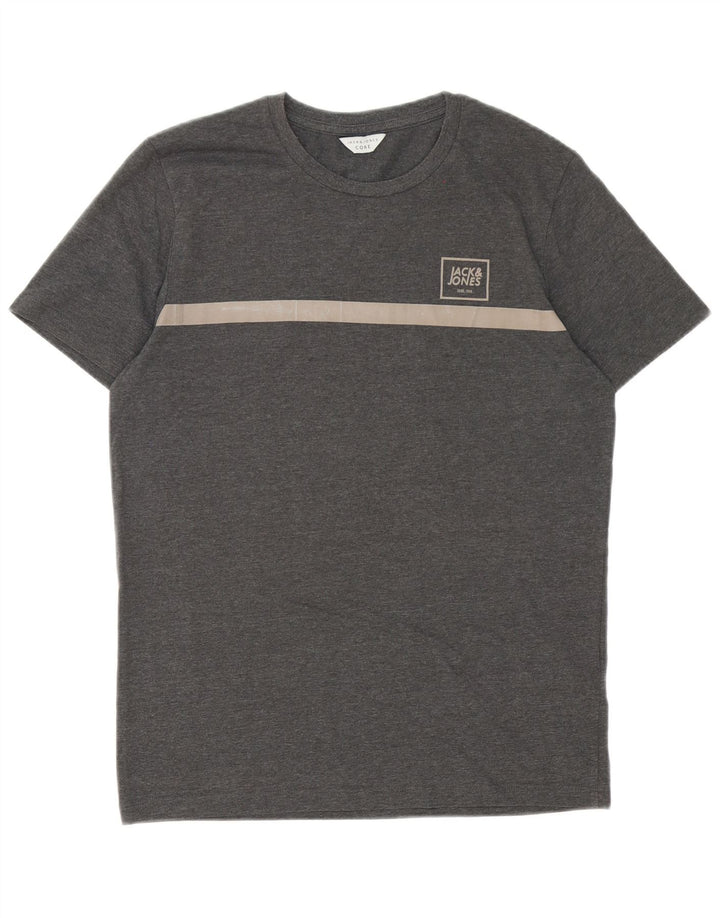 Camiseta masculina Jack & Jones top pequeno cinza colorblock algodão