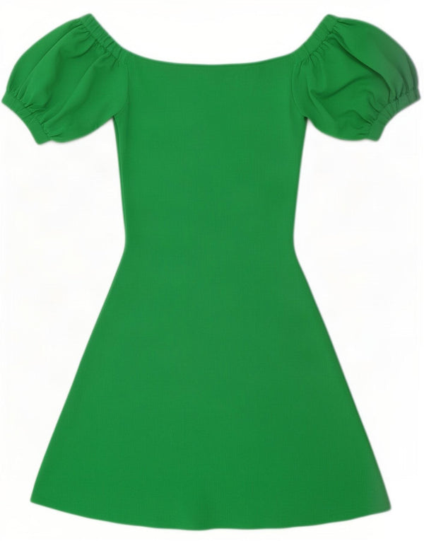Vestido feminino Zara com ombro de fora UK 12 viscose verde médio