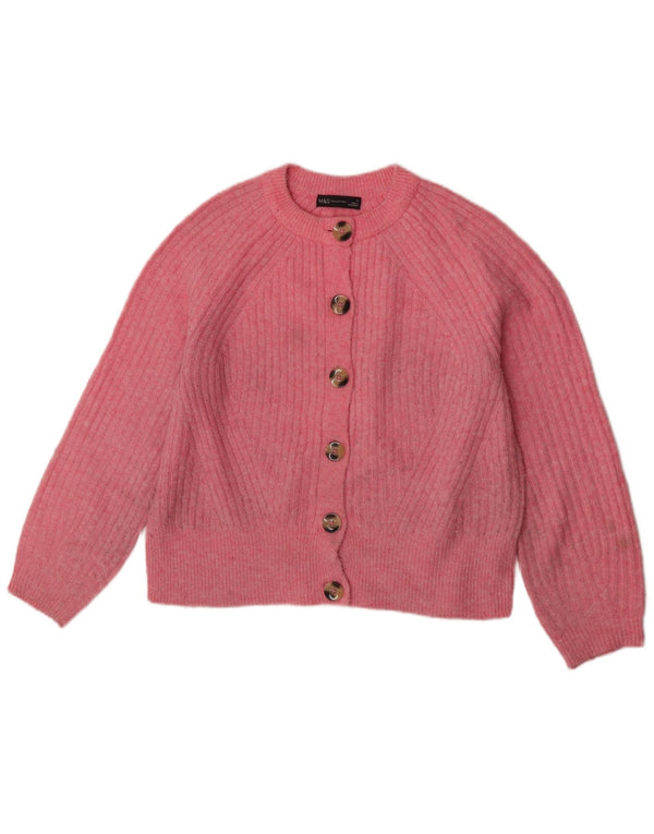 Suéter cardigã feminino Marks & Spencer Reino Unido 14 acrílico rosa médio