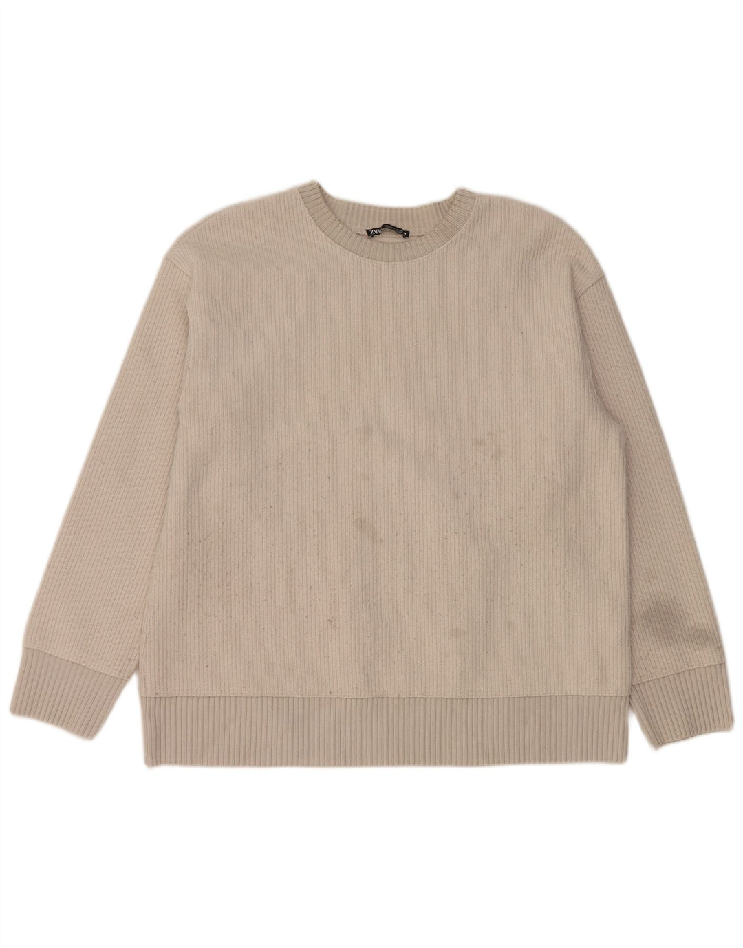 Zara Suéter feminino com gola redonda, Reino Unido 14 Médio Off White Poliéster
