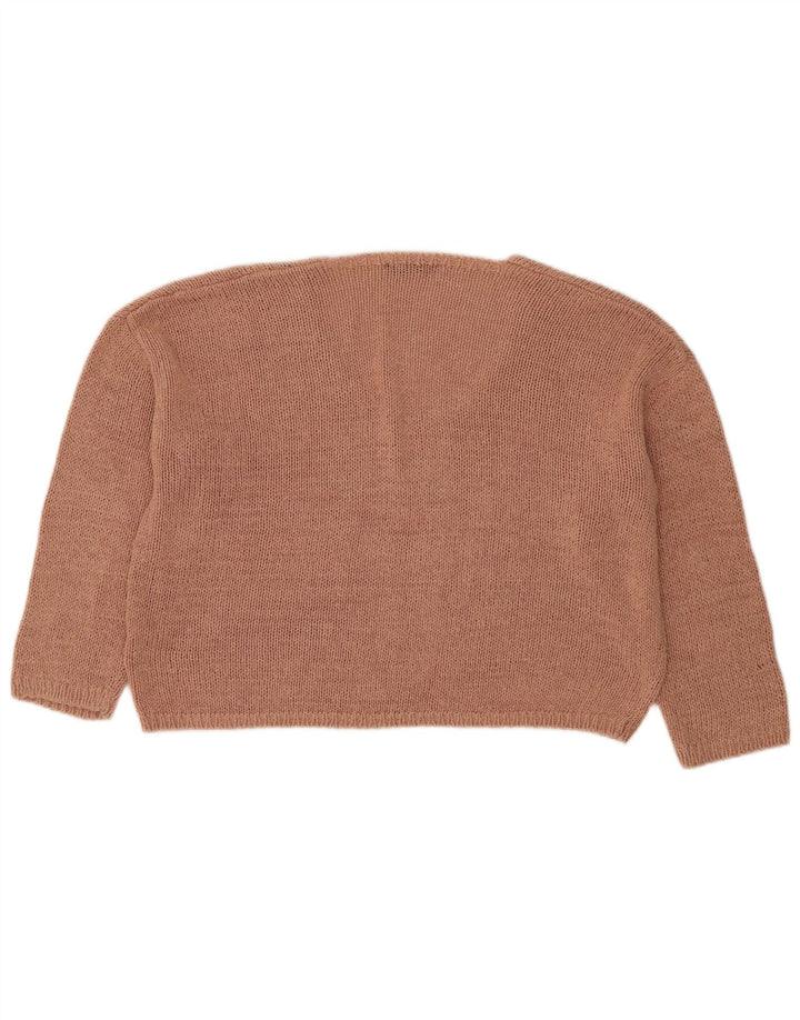 Suéter feminino Zara com decote em V superdimensionado Reino Unido 14 médio marrom acrílico