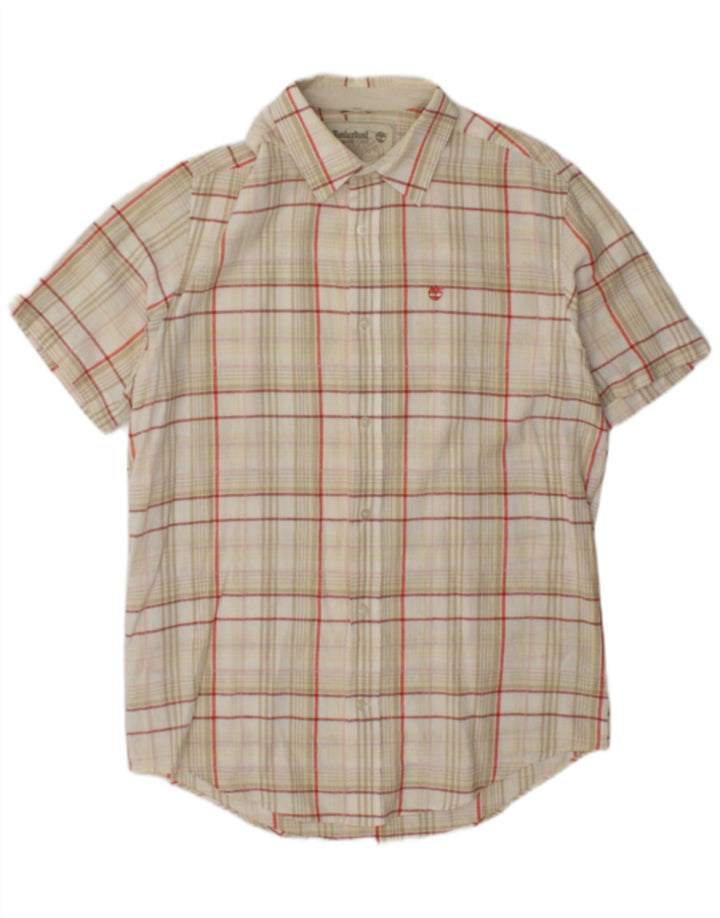 Camisa masculina Timberland manga curta regular fit médio bege xadrez linho