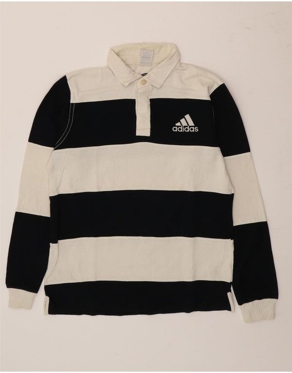 Camisa polo de rugby masculina Adidas Graphic de manga comprida listrada preta média