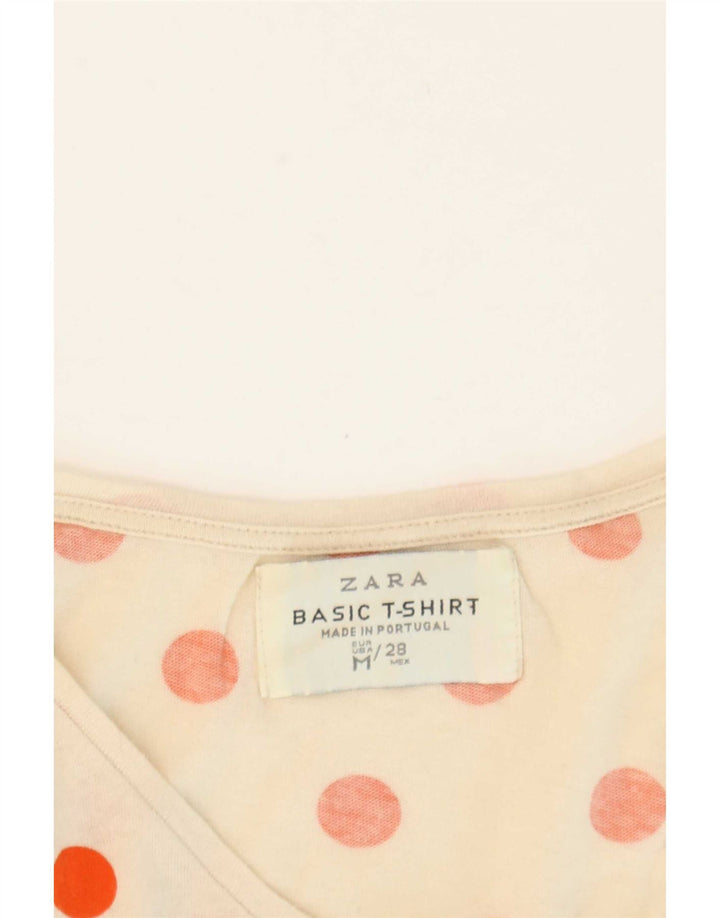 Camiseta feminina Zara UK 12 médio off white bolinhas