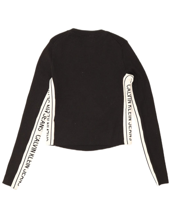 Calvin Klein Top gráfico feminino manga comprida Reino Unido 10 pequeno bloco colorido preto