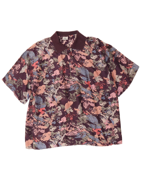 Pulôver masculino vintage camisa IT 52 grande seda floral multicolorida