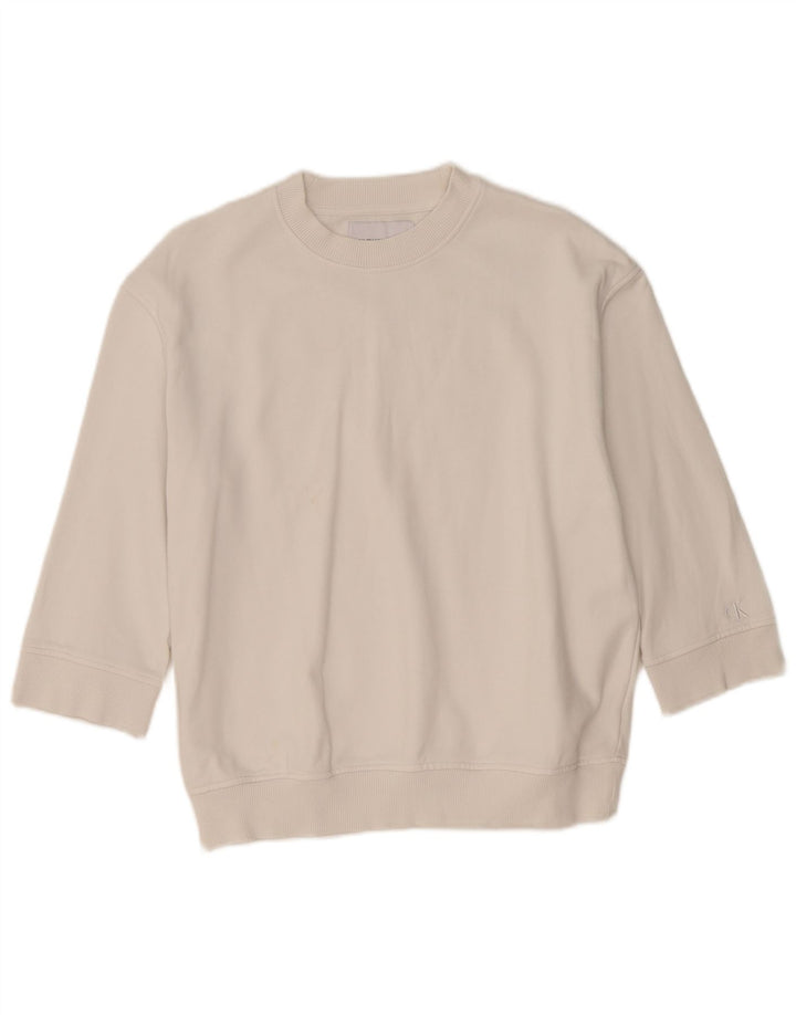 Calvin Klein Jeans feminino manga 3/4 moletom jumper UK 14 médio branco