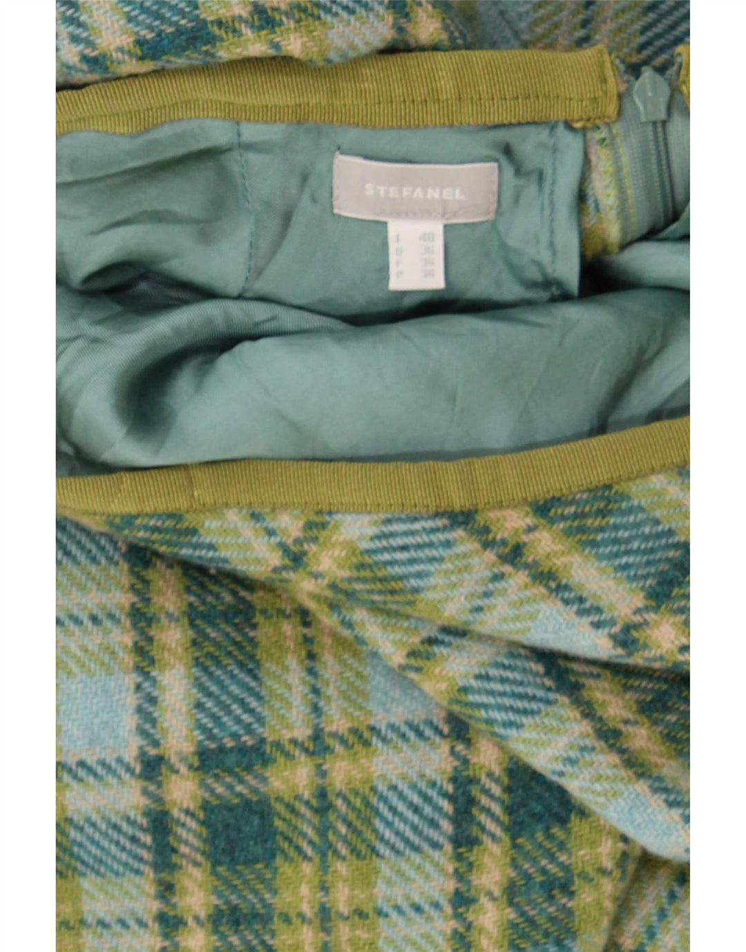 Saia feminina Stefanel A-Line IT 40 pequena W28 xadrez verde