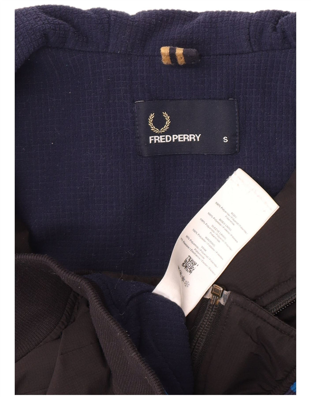 Jaqueta bomber masculina com capuz Fred Perry UK 36 pequena poliamida preta
