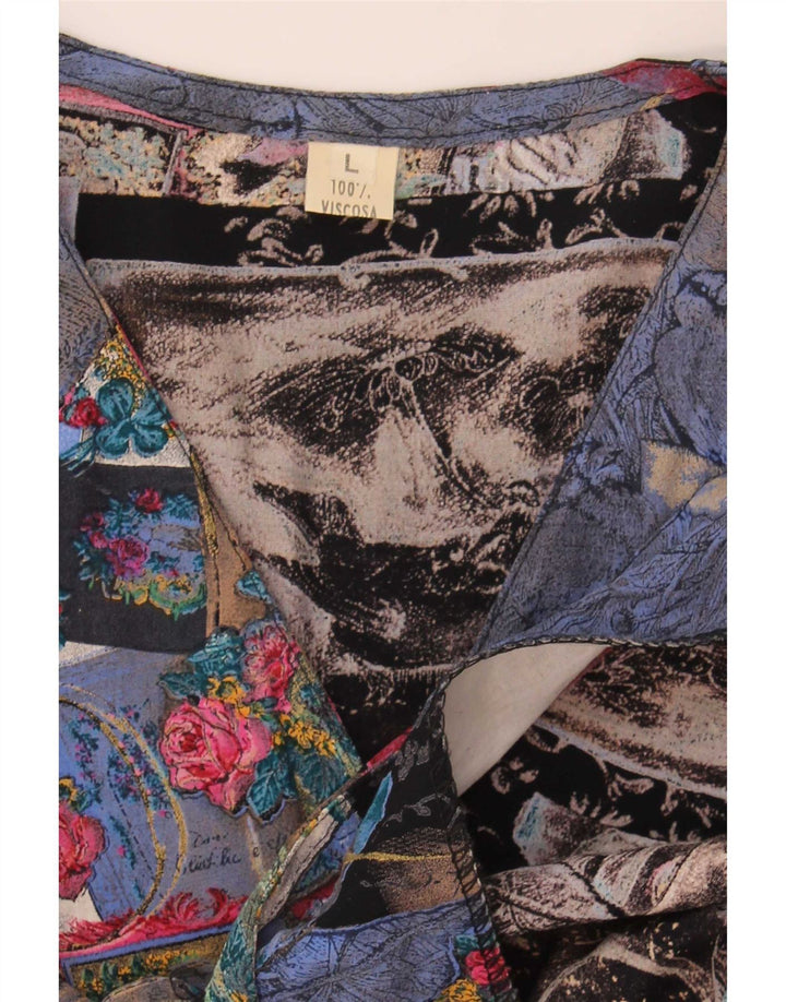 Blusa feminina vintage UK 16 patchwork grande multicolorido